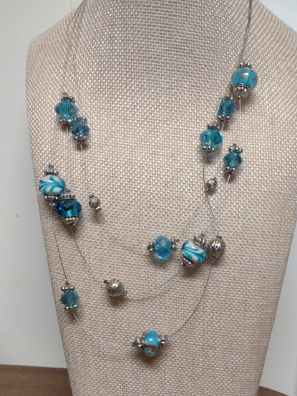 Turquoise Glass Bead Multi-Strand Necklace - Women Jewelry